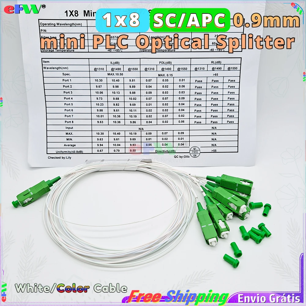 Оптоволоконный разветвитель FTTH SC/APC 1x8 mini 0 9 мм Оптические Разветвители PLC цветное