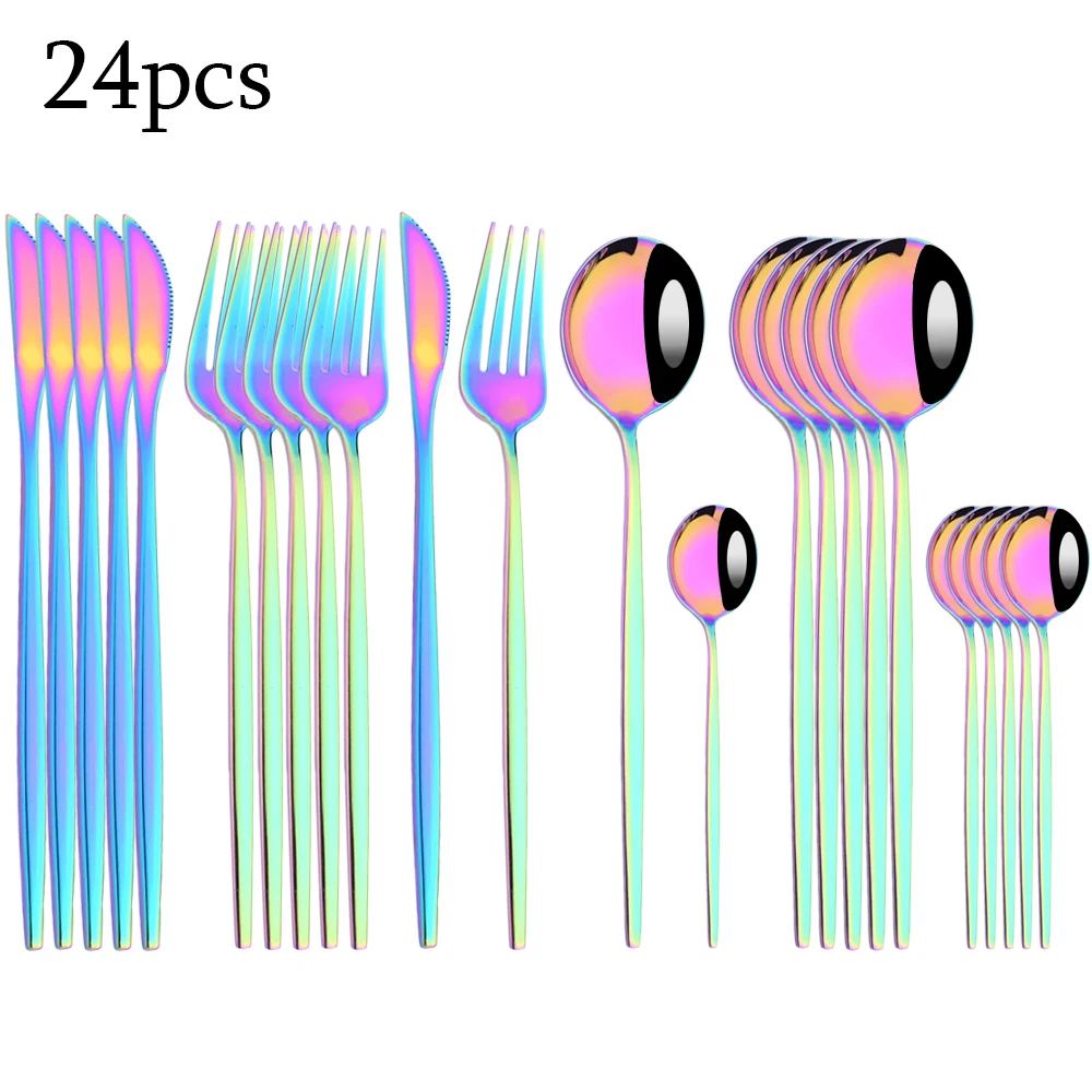 

24 Piece Rainbow Cutlery Set Stainless Steel Cutlery Set Forks Spoons Knives Dinnerware Set Silverware Tableware Kitchen Dinner