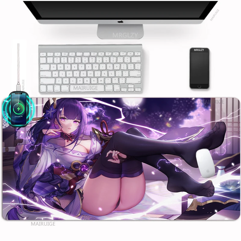 

Raiden Shogun Wireless Charging Mouse Pad Charge Table Mats Baal Gaming Accessories Desk Mats Large Mousepad Mat Genshin Impact