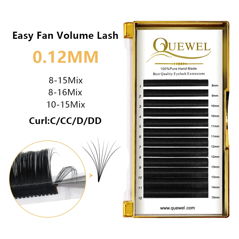 Ресницы Quewel объемом 0 12 мм Easy Fan для наращивания 3D/4D/5D/10D/20D автоматические цветущие