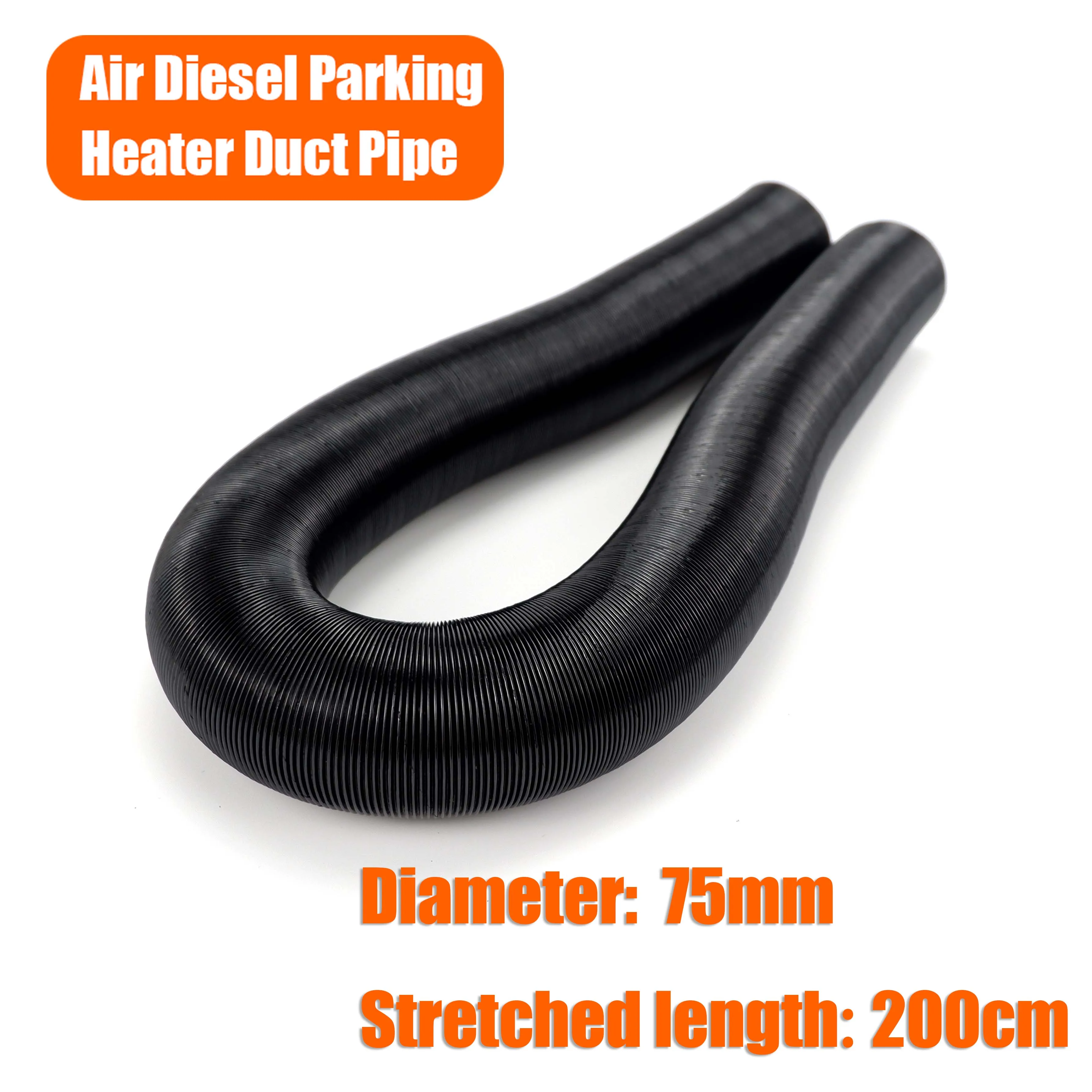 75mm Diameter 100-200cm Length Air Heater Duct Pipe Tube Hose Line Black Diesel Parking Heater For Webasto Eberspacher Propex