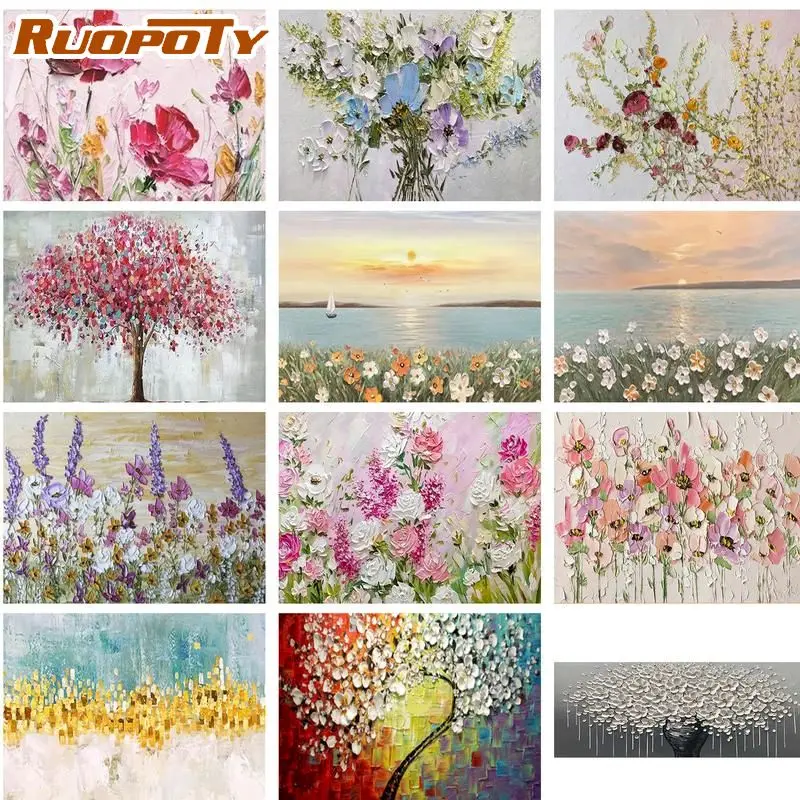 

RUOPOTY Frame DIY Painting By Numbers Colorful Flower Acrylic Paint By Number Handpainted For Home Decor Calligraphy Painting