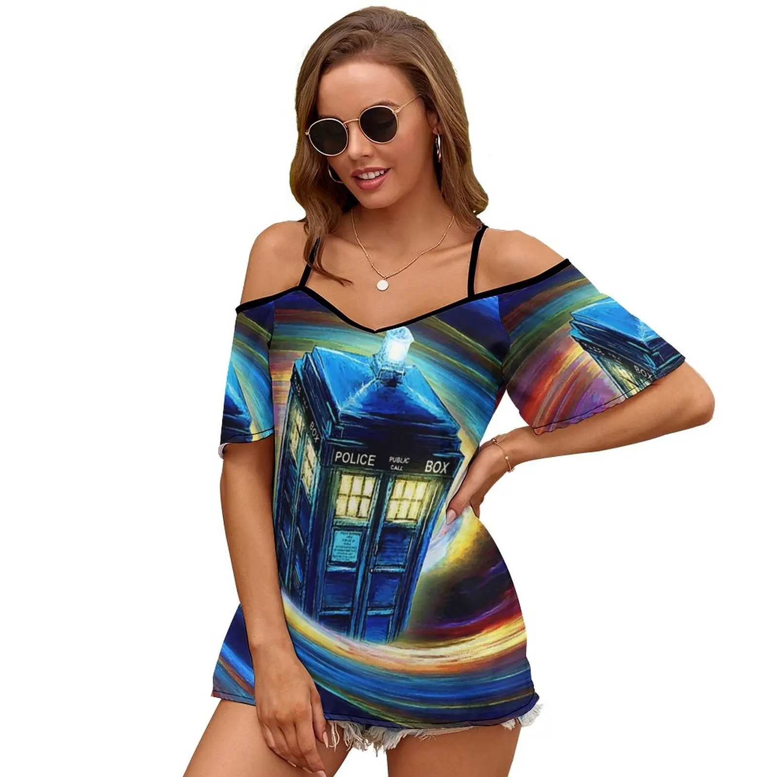 

Женская Футболка с рукавами-разрезами и принтом, свободного покроя