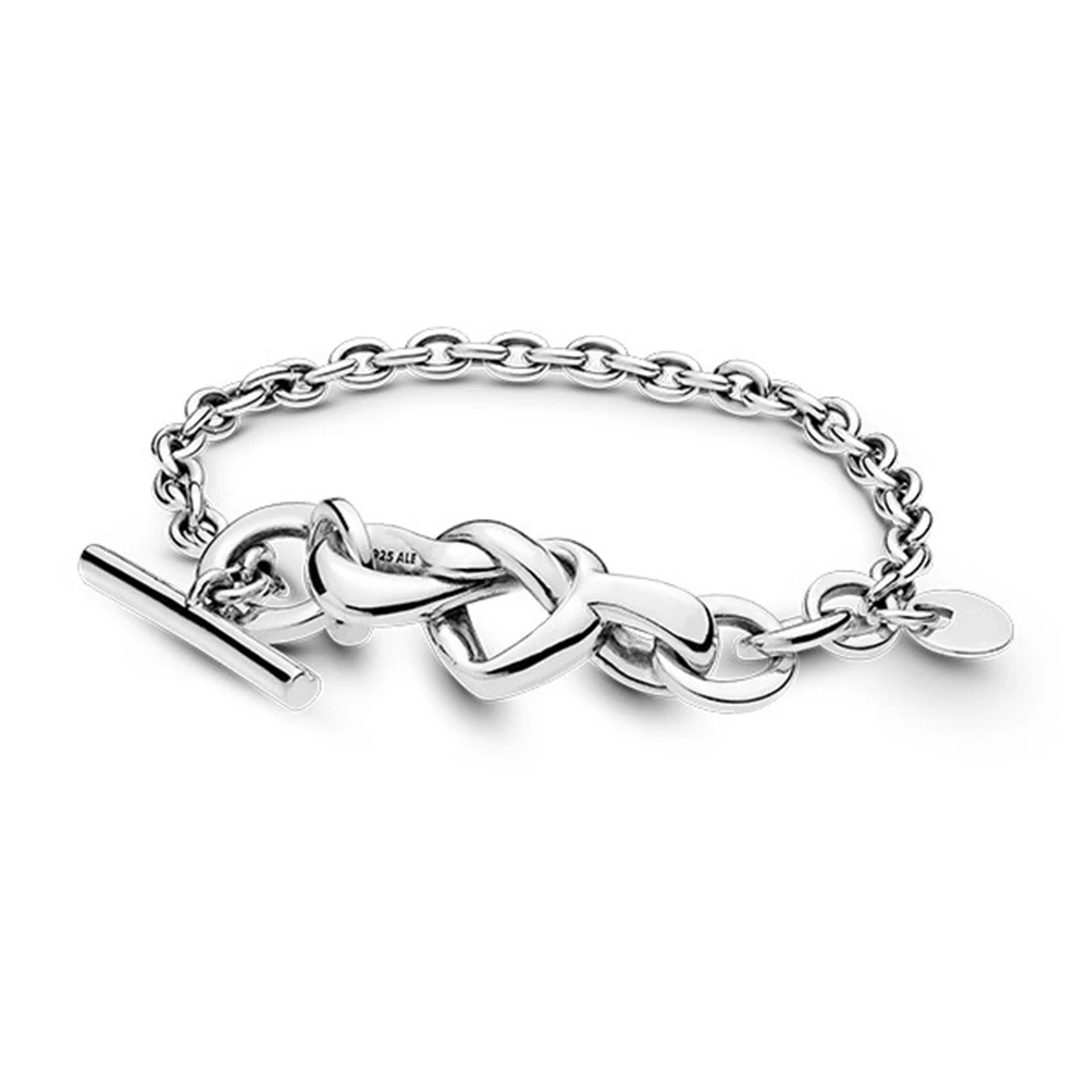 

Knotted Heart T-Bar Bracelet 925 Silver Fit for Pandora Original DIY Anniversary Exquisite Ladies Party Jewelry Gift
