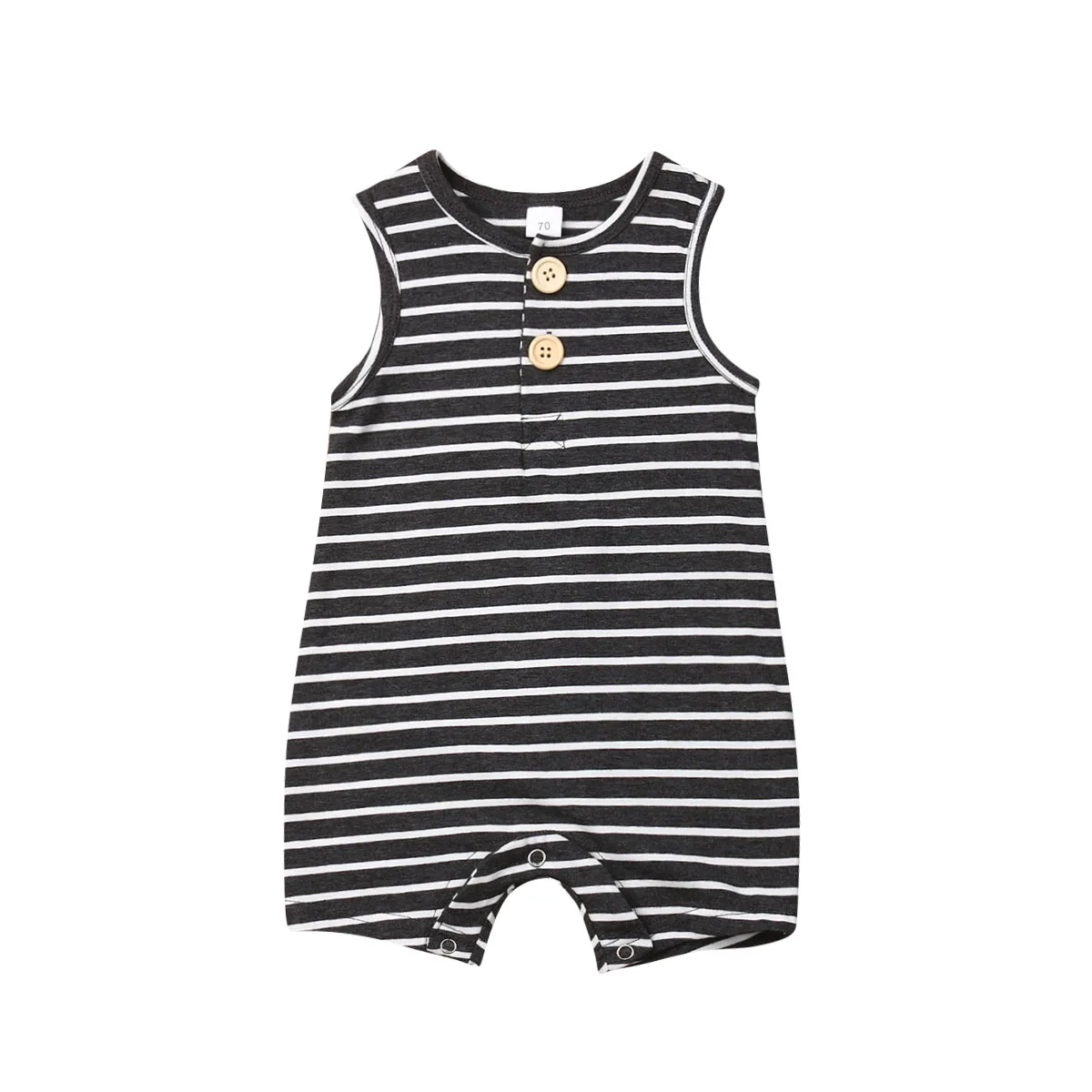 

0-24M Newborn Baby Girls Boys Striped Button O Neck Romper Sleeveless Infant Toddler Summer Rompers Jumpsuits Baby Clothing