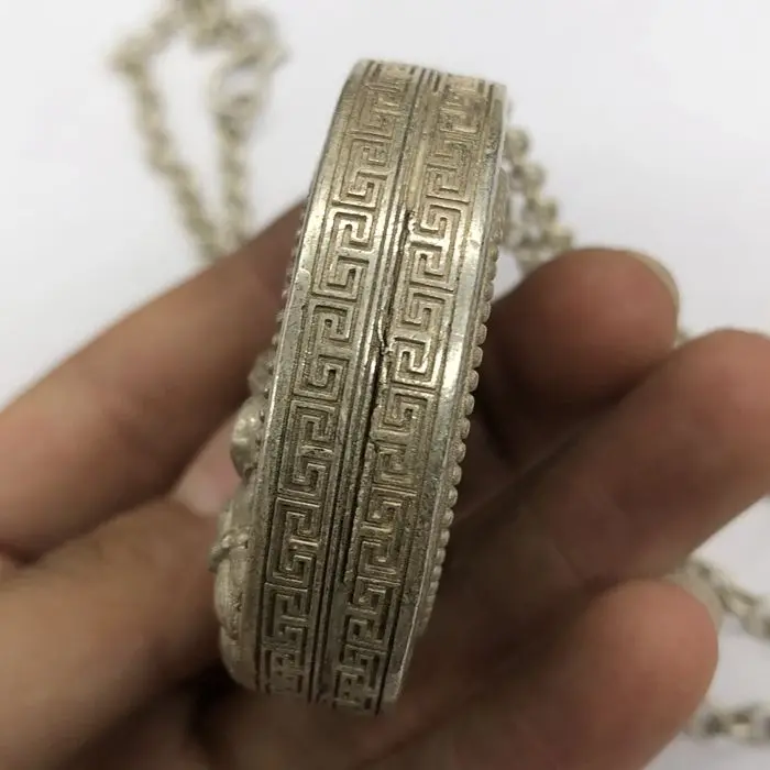 Двойной замок Guanyin этнический Ветер Miao Серебряный Амулет Ga Wu box