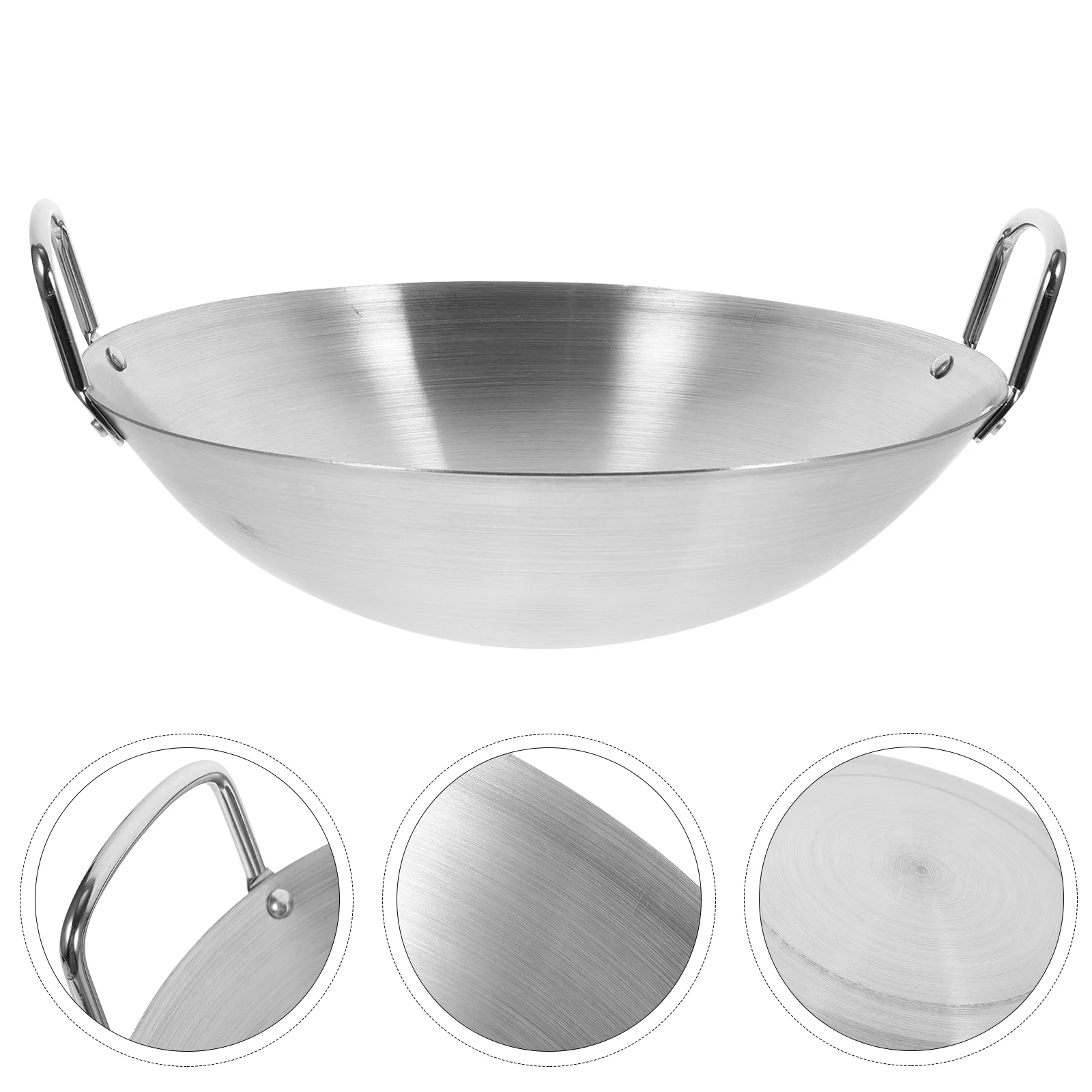 

Stainless Steel Wok Kitchen Frying Pan Practical Cooking Camping Pans Non-stick Pot Double Handle Cookware Gadget Seafood