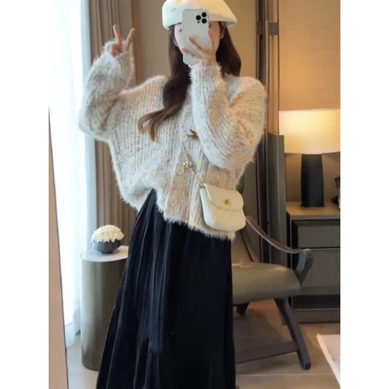 Утепленный вязаный кардиган с юбкой Blue Sea Yino женский комплект весны 2024 стильное