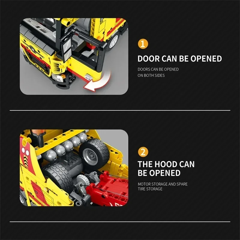 1910 шт. Детский конструктор автомобиль-эвакуатор