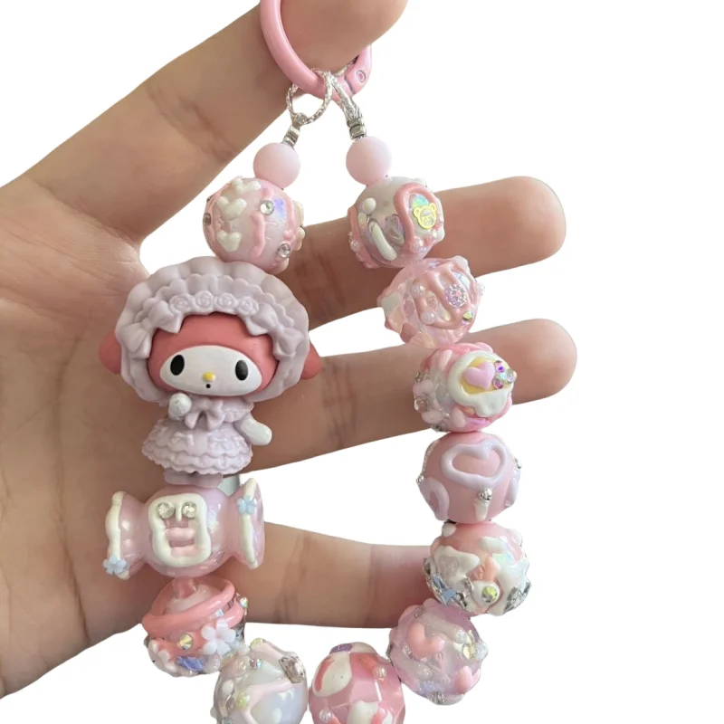 

Хелло Китти Sanrio семья моя мелодия черная Красивая подвесная цепочка Милая кавайная Тяжелая промышленная роспись вручную бусины