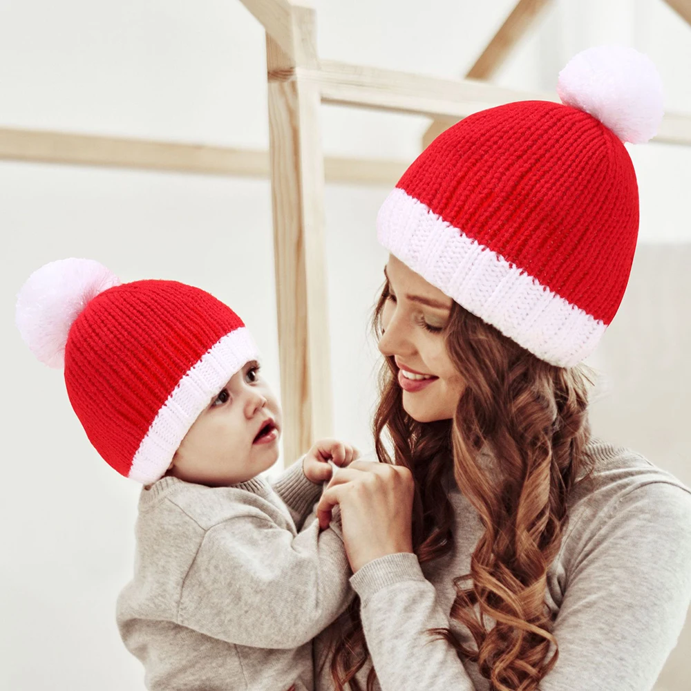 

Warm Knitted Christmas Hat Parent Baby Cute Pompom Beanie Navidad Cap New Year Party Kids Gift Snowman Santa Claus Hats