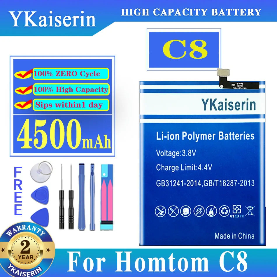 

YKaisrrin C 8 4500mAh Battery for HOMTOM C8 5.5 Inch 18:9 Full Display Android 8 Android8 Smartphone Batteries + Free Tools