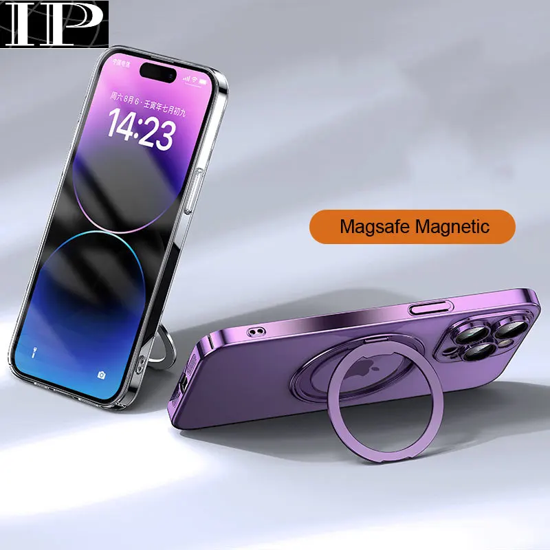 

Чехол Magsafe с подставкой, Вращающейся на 360 °, для iPhone 15 14 13 Pro Max, Беспроводная зарядка, магнитный Жесткий чехол с защитой для объектива камеры