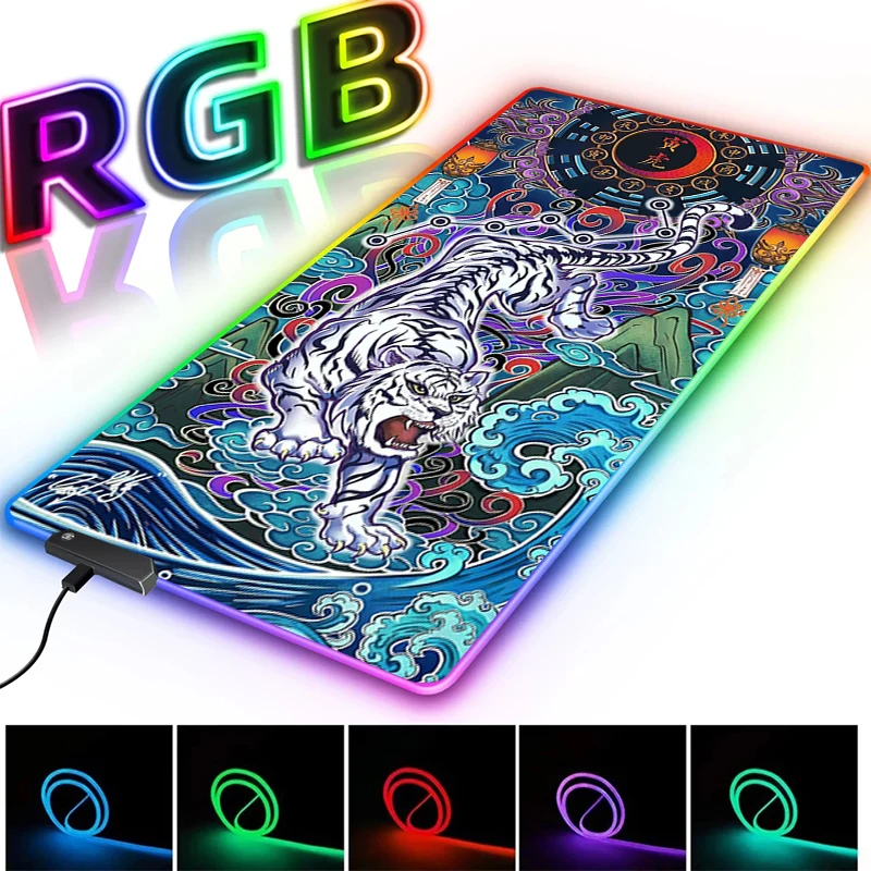 Anime Mouse Pad Elements of Chinese Style Pc Gaming Accessories Mausepad Backlit Mat Cheap Laptop Gamer Desk Big Rgb Mousepad
