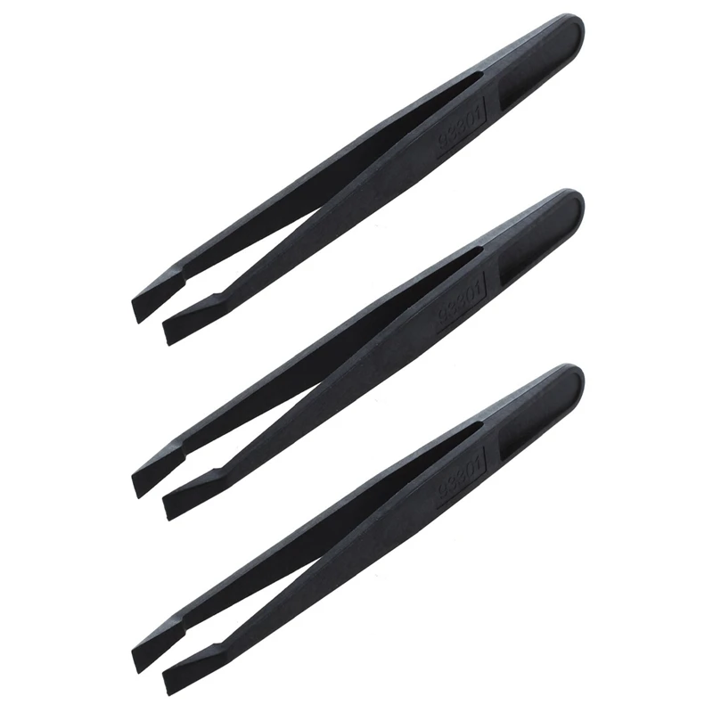 

3X Manual Tool Black Plastic Flat Tip Anti-Static Tweezers