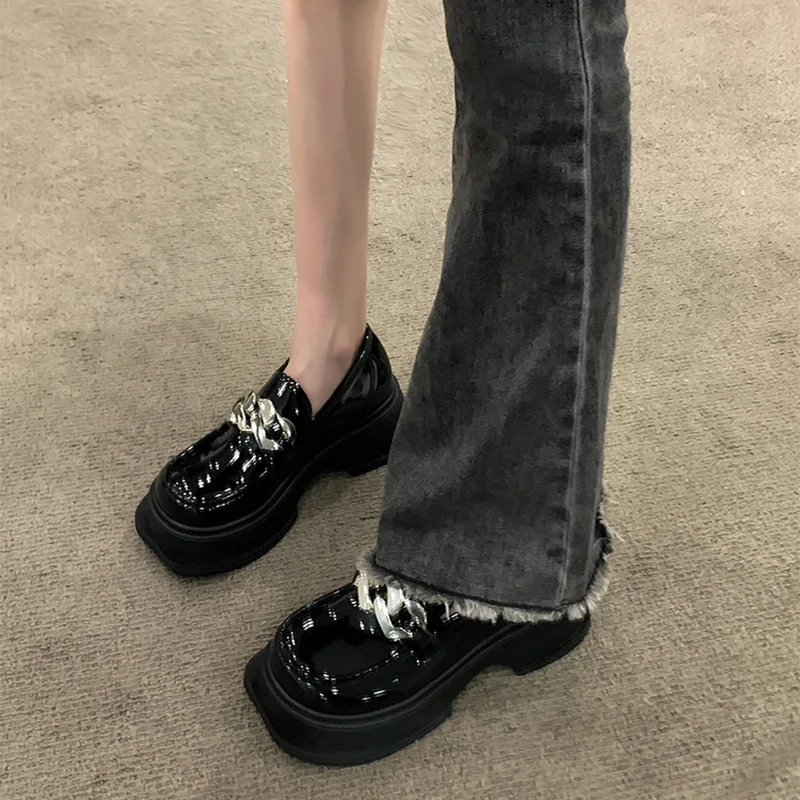 

Повседневные женские стильные оксфорды, клоги на платформе, лоферы с закрытым носком и мехом, ретро кожаные новые криперы, Летние слипоны, кружева