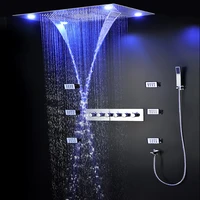 2022 bathroom large led shower set concealed rainfall waterfalll showerhead thermostatic diverter faucets massage body jets
