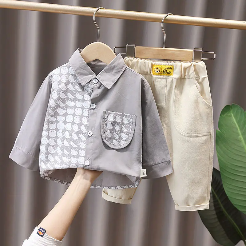 

Baby Boys Suit 2022 New Fashion SmilPrint Toddler Boy Clothes Kids Outfits Children's Spring Shirt+pants 2pcs Set for 0-4years