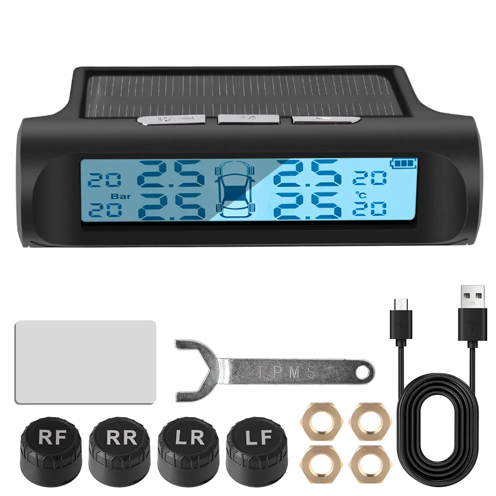 

Универсальная Цифровая Система Контроля Давления В Шинах (TPMS) С ЖК-дисплеем, Солнечной Батареей