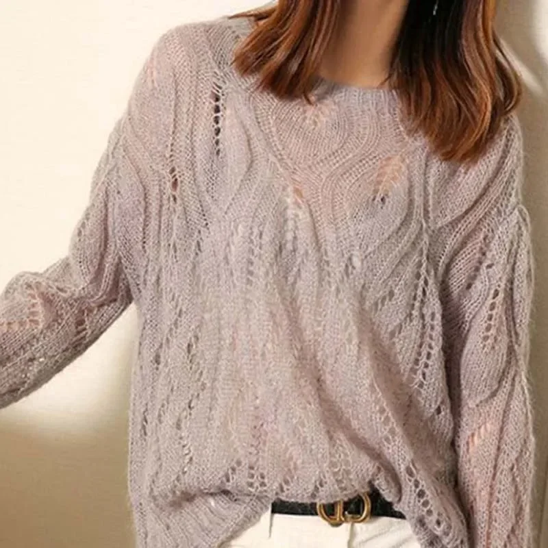 Жіночий мохеровий светр ZHUANQING Білий в'язаний оверсайз пуловер з довгими