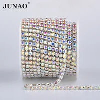 junao ss 6 8 10 12 16 18 silver ab stones color glass cup chain trim sewing metal fringe strass banding for clothes decoration