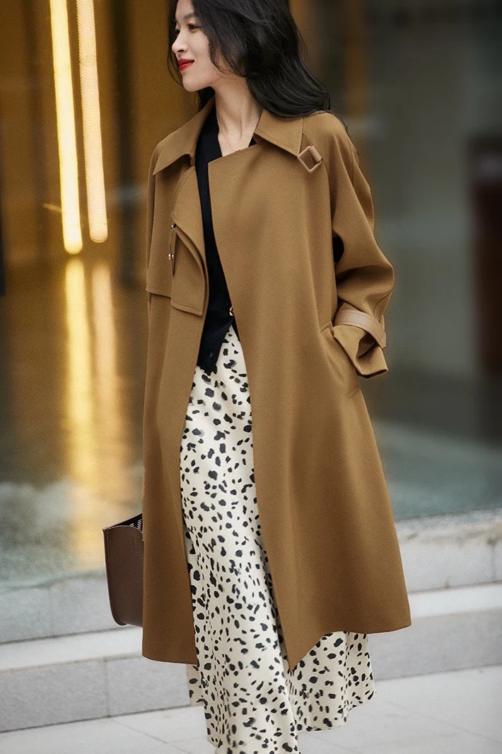 

2023 Early Spring Fashion New Women's Wear Lapel Mid-Length Trench Coat 0228