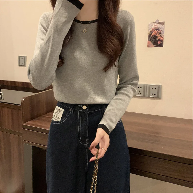 Осенняя женская футболка приталенный базовый слой дизайн с длинными рукавами