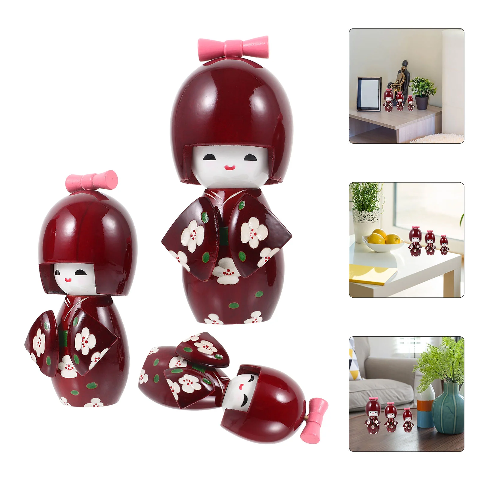 

3 Pcs Japanese Style Kimono Kimonos Desktop Decor Gift Ornament Decors Wood Dolls Home Decorate Sculptures Figurines