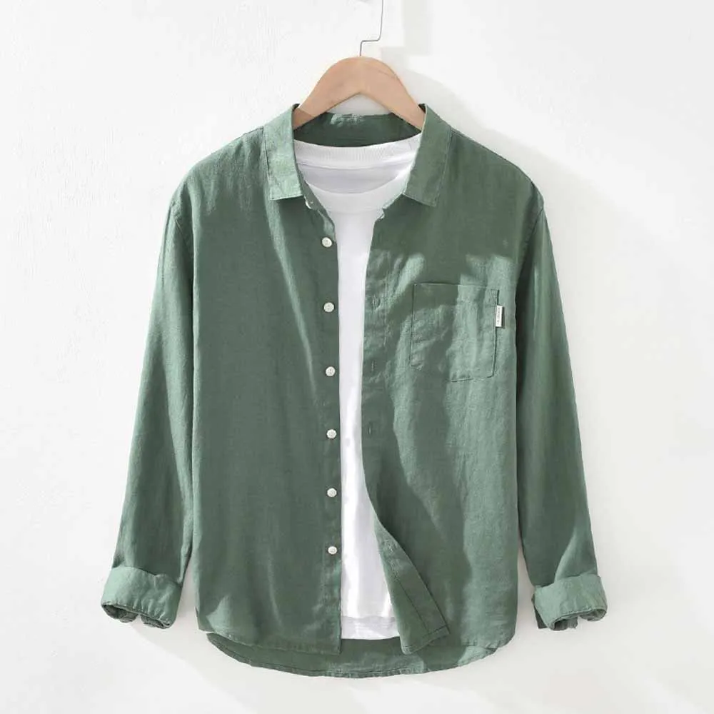 Men Shirt Linen Cotton Solid Shirt 3XL Casual Mens Button Up Shirt Men Shirt Long Sleeve Slim Fit Shirt Men