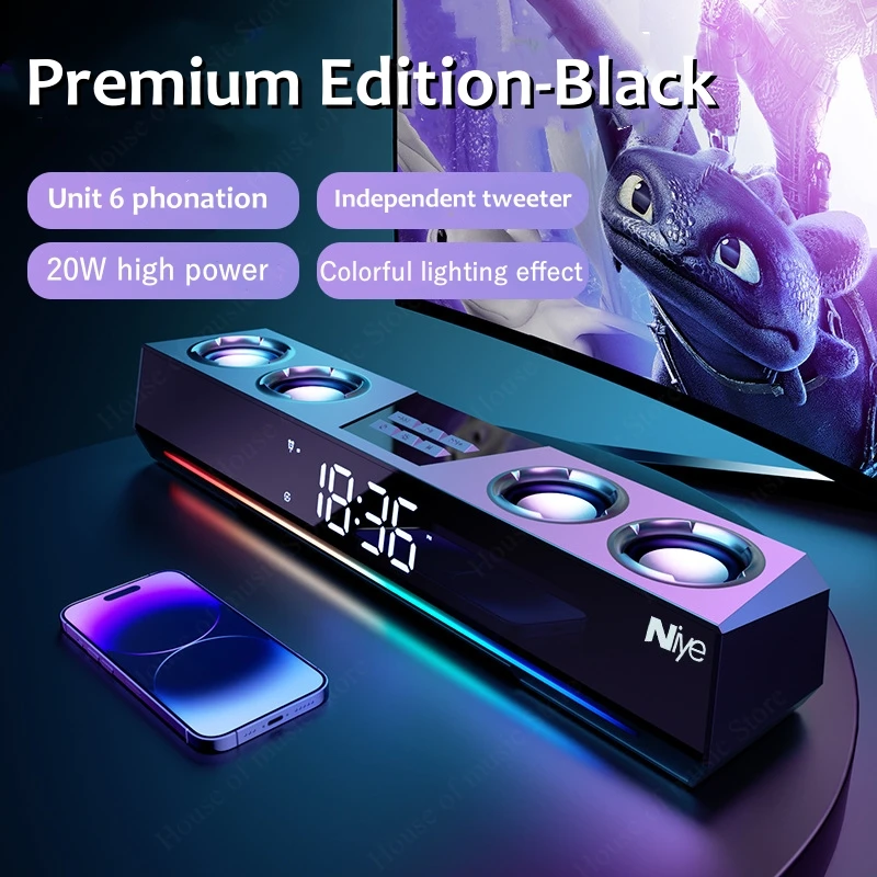 

Беспроводная игровая Bluetooth-колонка, портативная компьютерная Колонка со стандартным цветочным освещением, динамик с объемным звуком, HD-дисплей с будильником