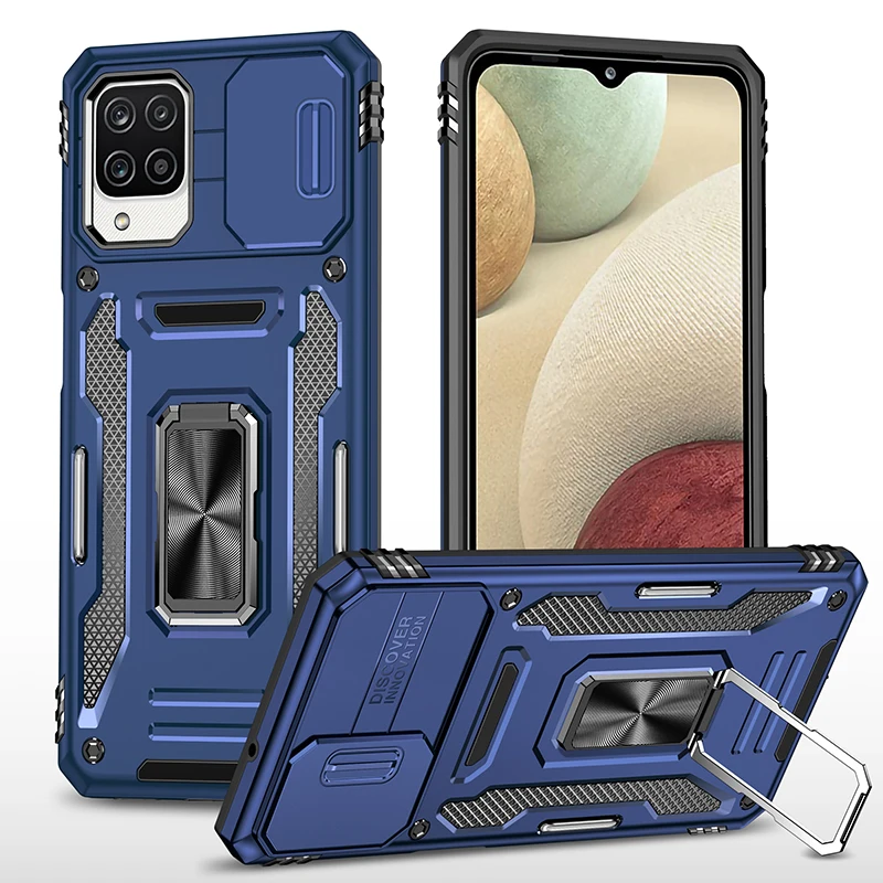 

For Samsung Galaxy A12 Case Metal Magnetic Ring Bracket Armor Phone Case For Samsung M12 F12 A12 SM-A125F Shockproof Back Cover