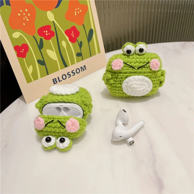 

Knitted with Wool Cute Frog Case for AirPods Pro2 Airpod Pro 1 2 3 Bluetooth Earbuds Charging Box Protective Earphone Case Cover