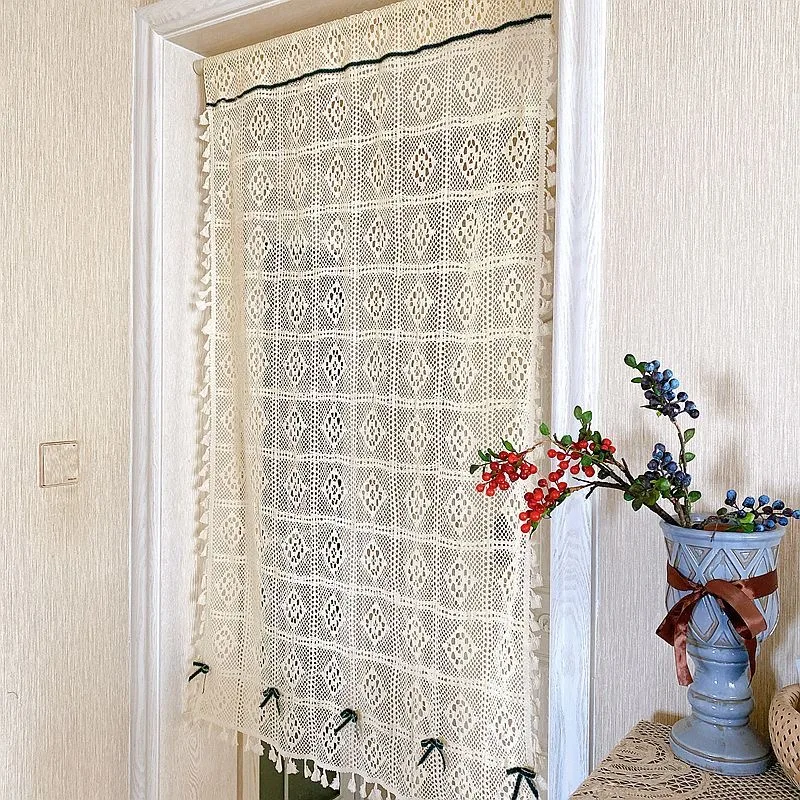 Американские кантри вязаные крючком Полые Короткие шторы для кухни ручной ромб