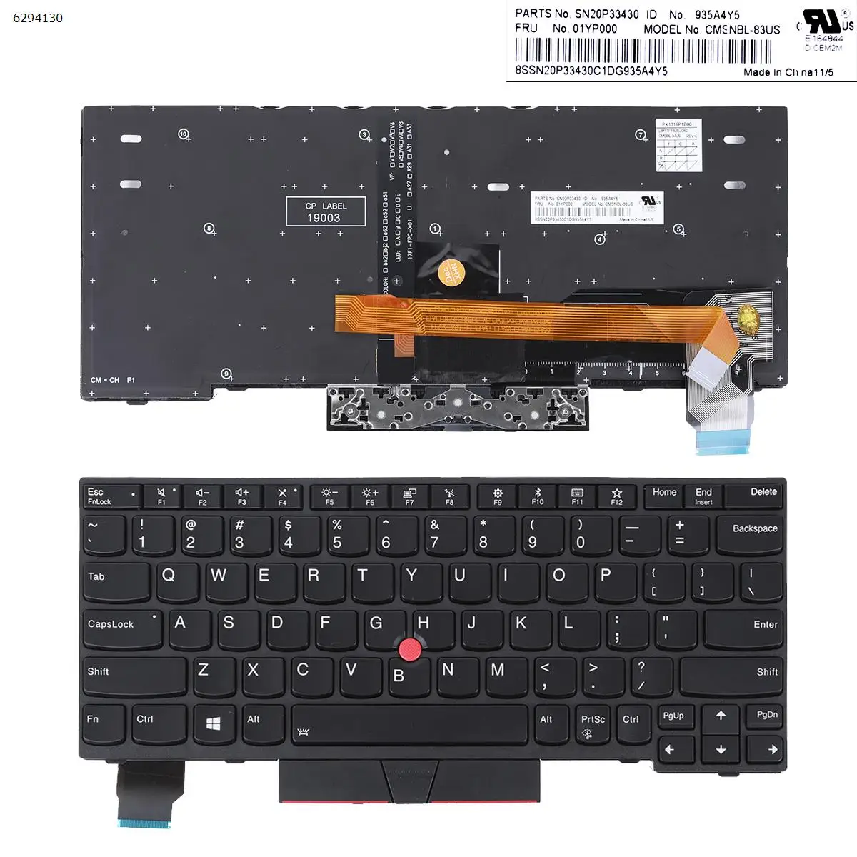 

US Laptop Keyboard for Lenovo ThinkPad S2 yoga 5th gen L13 gen 1 L13 Yoga gen 1 BLACK FRAME BLACK Backlit With Point stick