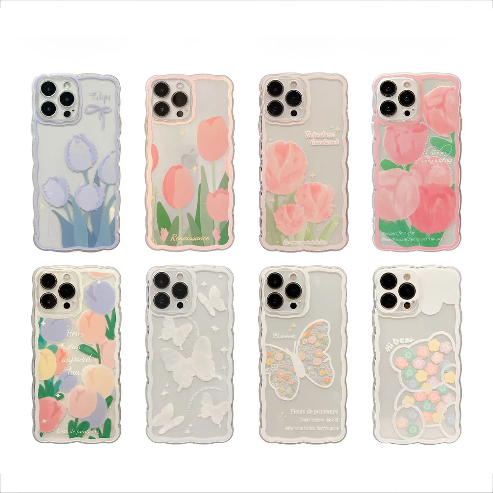 

For Apple Iphone 7 8 Plus SE 2020 X XS XR 11 Pro Max 12 13 Mini Clear Flower Butterfly Bear Case Cover Cute Girl Funda Capa