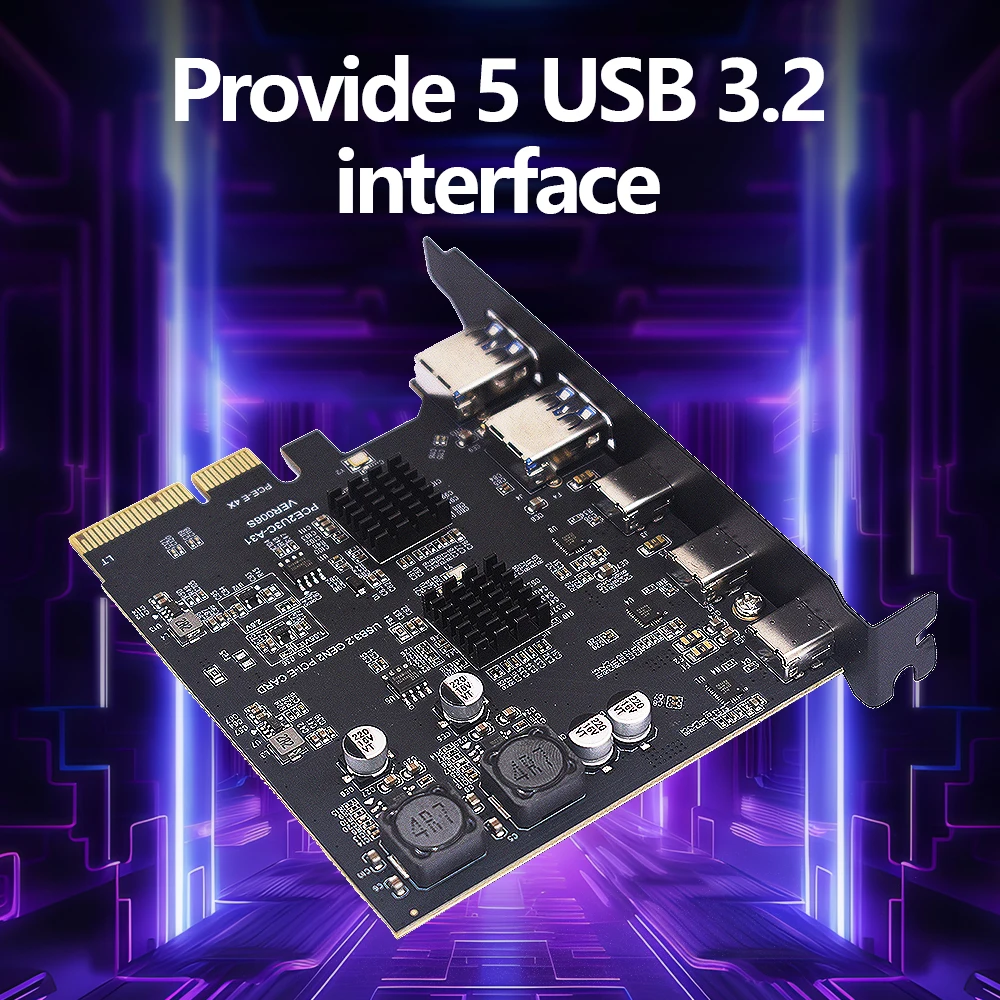 Плата расширения TISHRIC 10 Гбит/с USB3.2 плата PCIE 2X 4X на Type C USB 3 2 контроллер ASM3142 PCI-E Express 8X