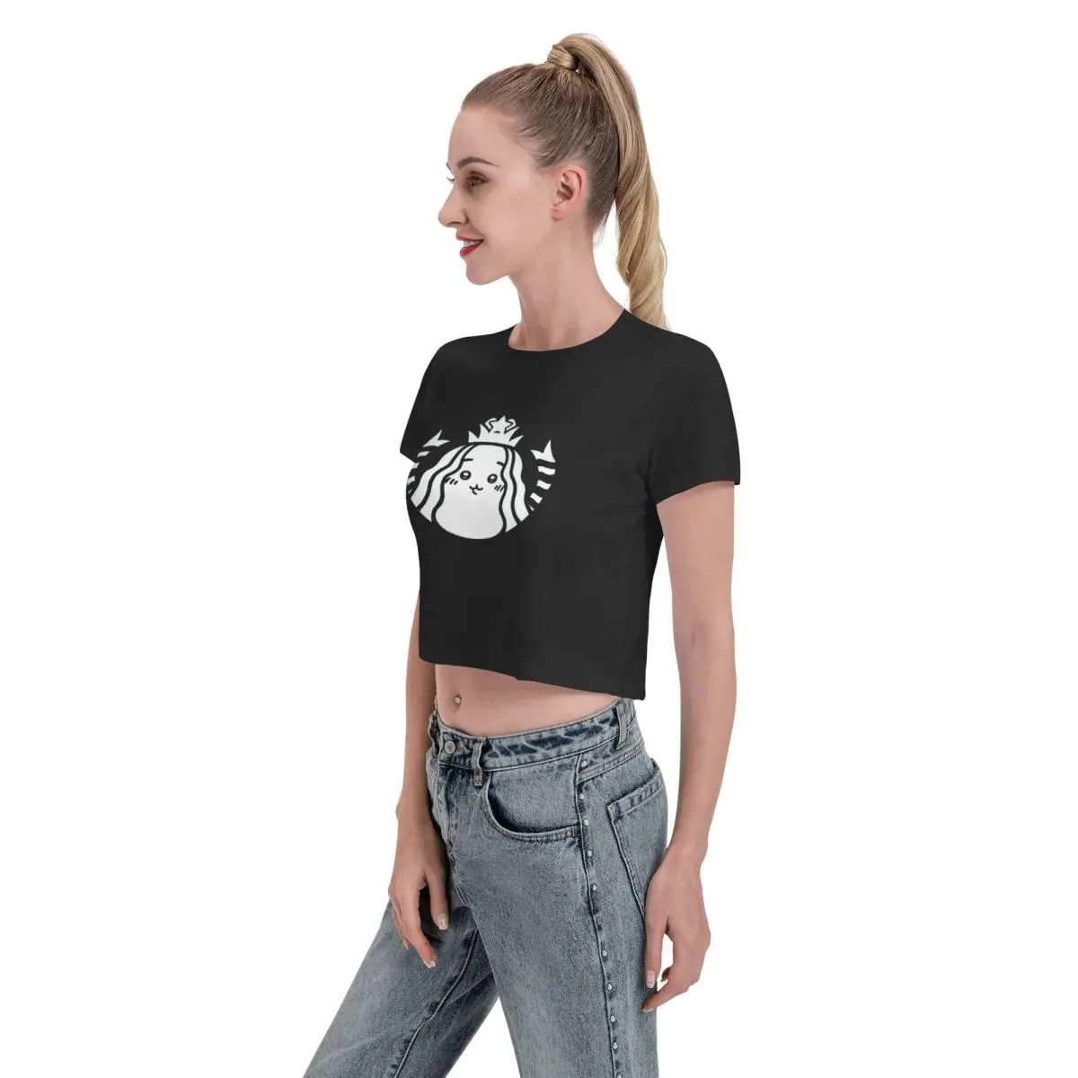 Женская футболка Like-Starbucks с круглым рисунком из 100% хлопка короткими рукавами