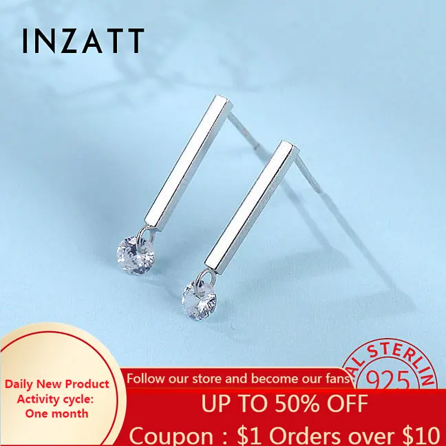 

INZATT Real 925 Sterling Silver Stick Bar Zircon Bead Stud Earrings For Women Classic Fine Jewelry Minimalist Accessories