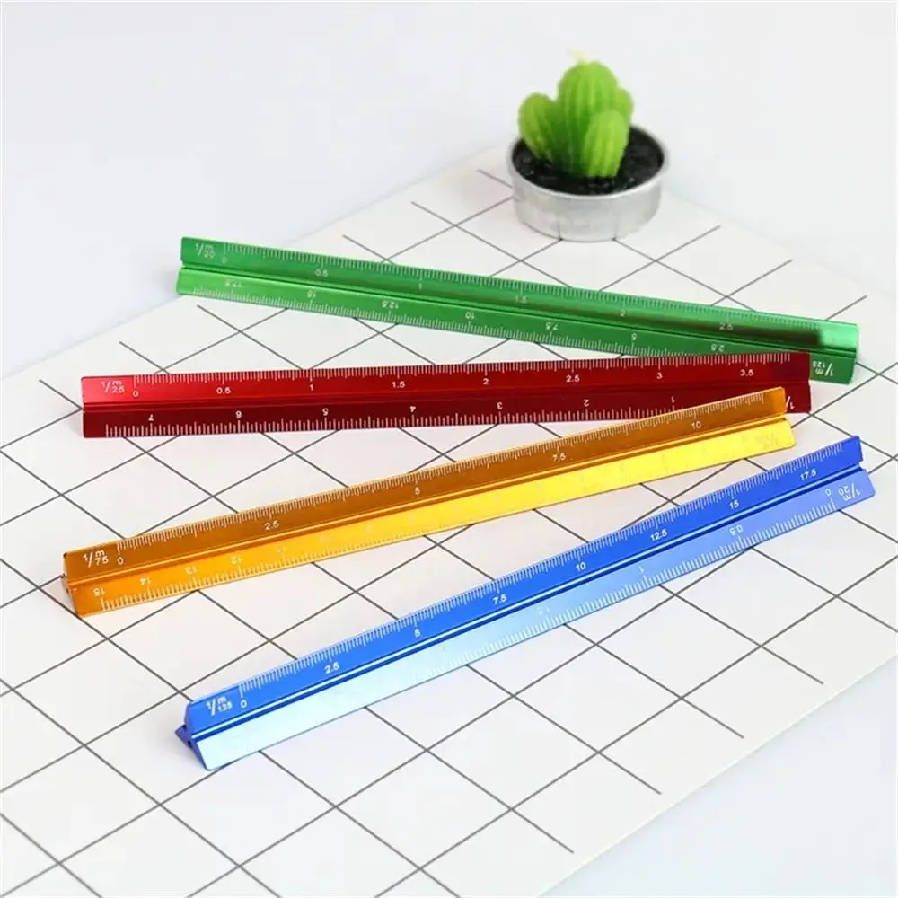 

Aluminum Alloy Triangular Scale Ruler Multi-function Technical Measuring Ruler 15cm 30cm Colorful Metal Ruler
