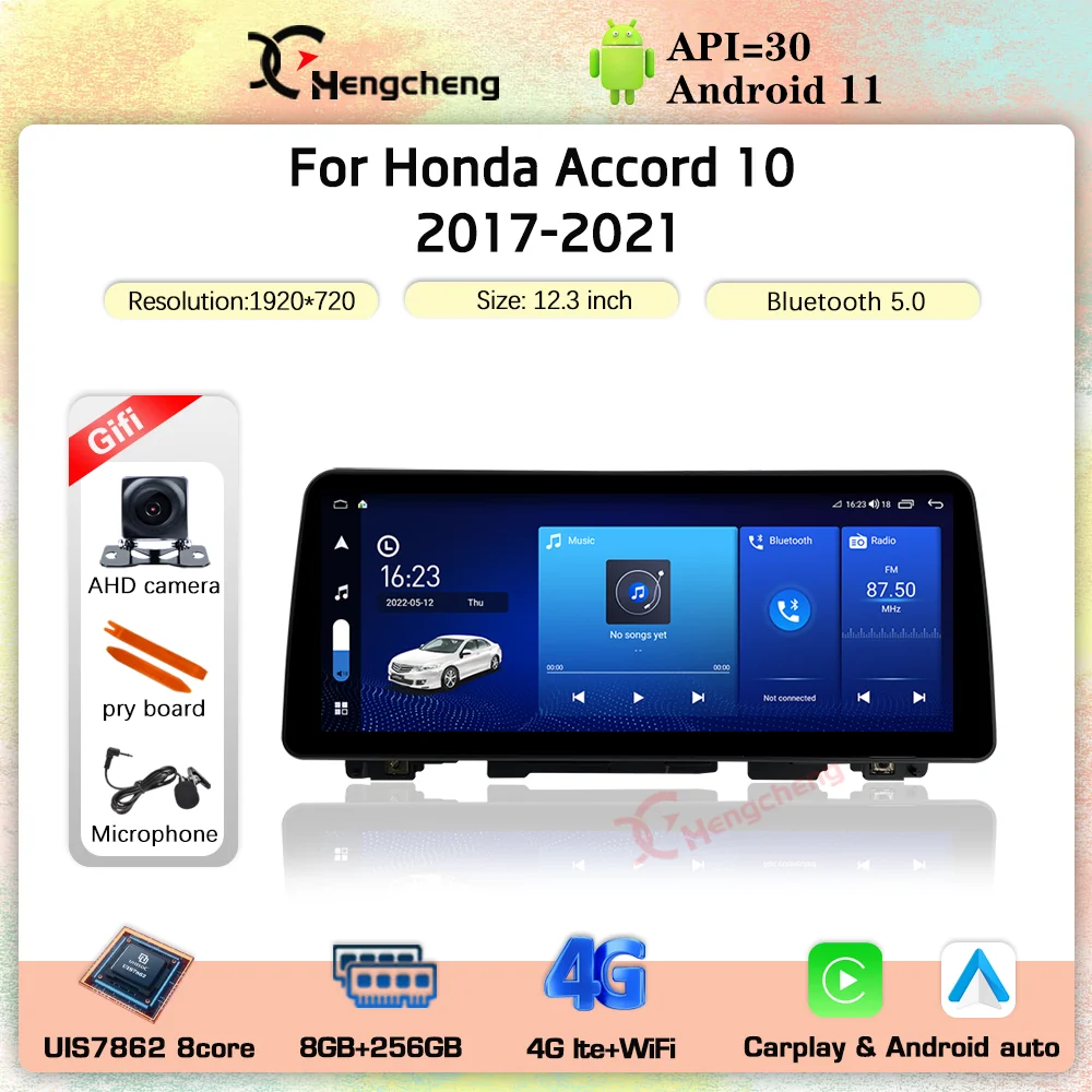

12.3inch For Honda Accord 10 CV X 2017-2021 Car Multimedia Video Player GPS Navigation Radio stereo Android11 Carplay 360camera