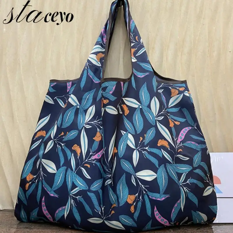 

Heavy New Prints Foldable Shopping Bags Reusable Women's Handbags Shoulder Bags Grocery Bags Large 50 Pound Storage Bags 2022