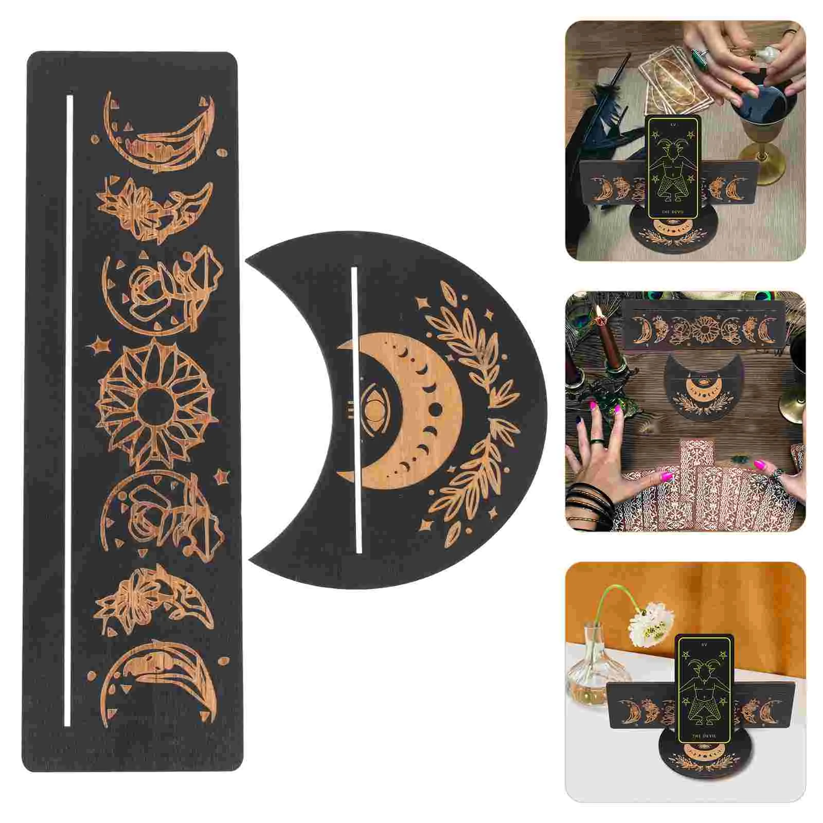 

Tarot Decor Hand Decor Altar Offering Table Holder Pagan Decor Wooden Rectangular Card Holder Moon Tarot Divination Holder