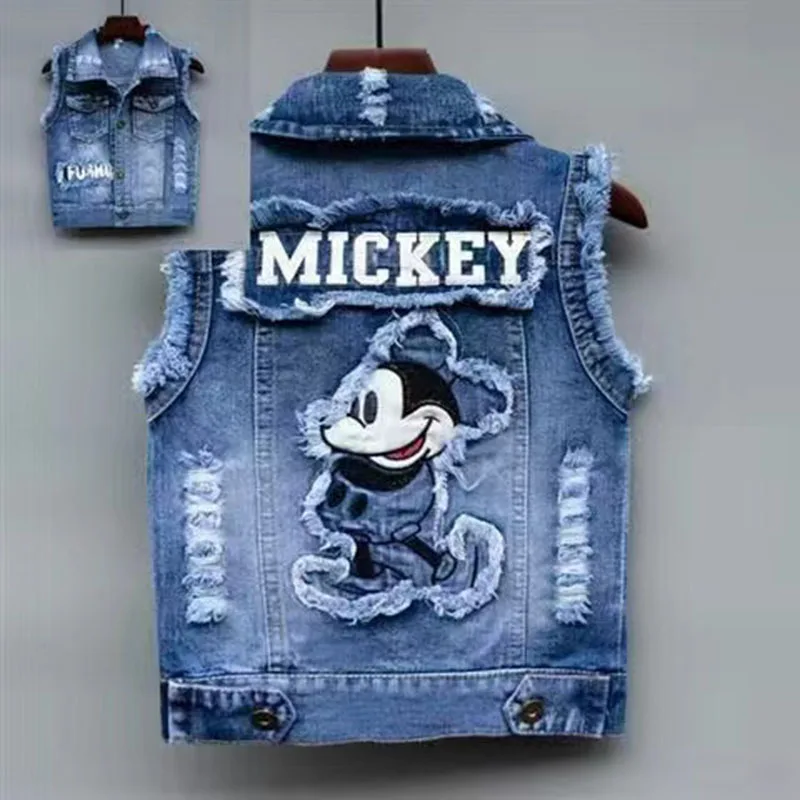 Disney Mickey Mouse Spring Baby Girls Jeans Jacket Kids Thick Luxury Designer Coats Hoodie Clothes Children's Clothing Set