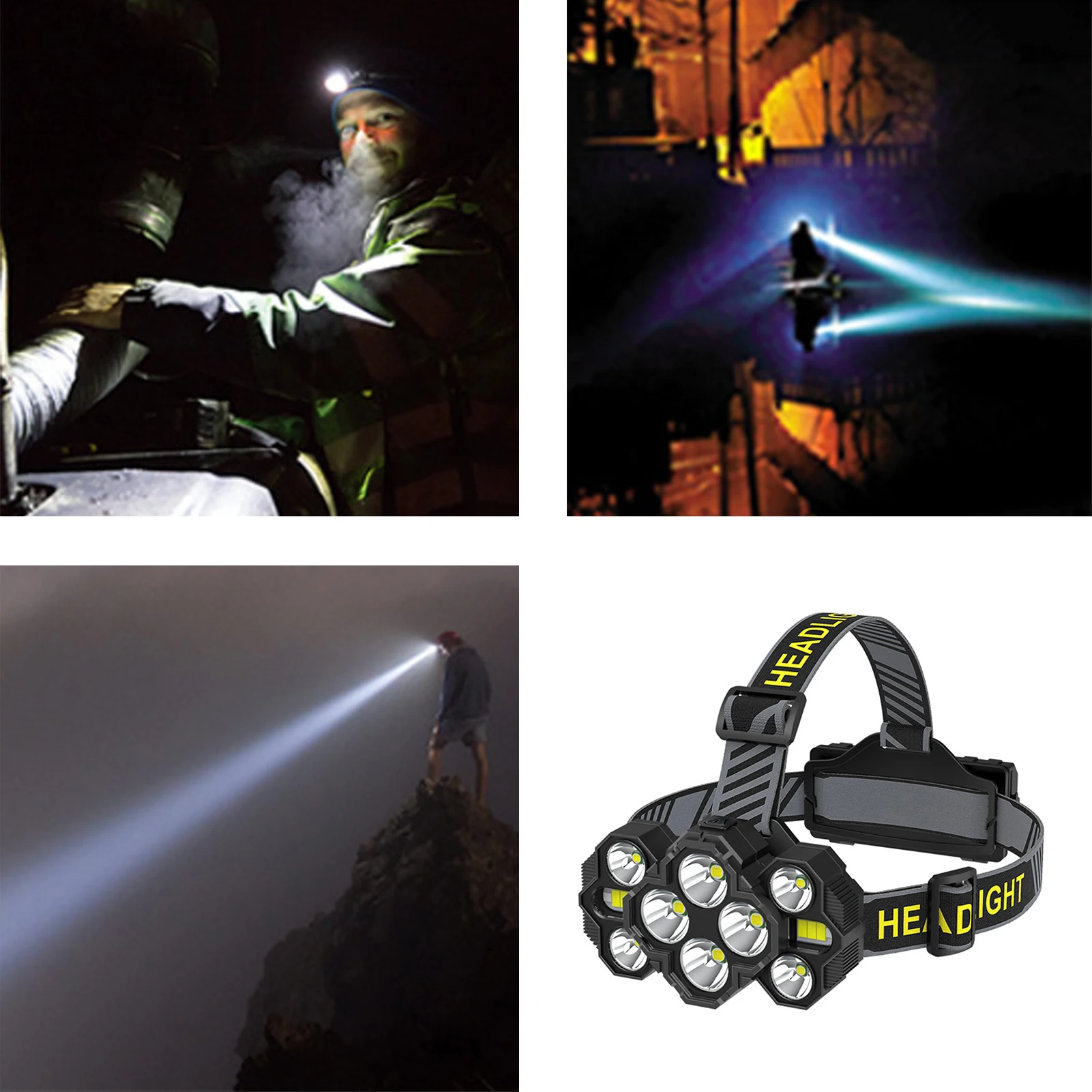 

LED Rechargeable Headlamp Long Lasting Lamp with Power Display Suitable for Running Camping