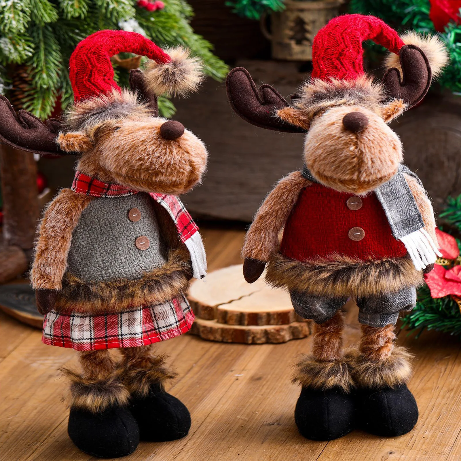 

Christmas Santa Claus Doll Christmas Decoration Moose Plush Ornament Retractable Deer Plush Toy For Thanksgiving Birthday Gift