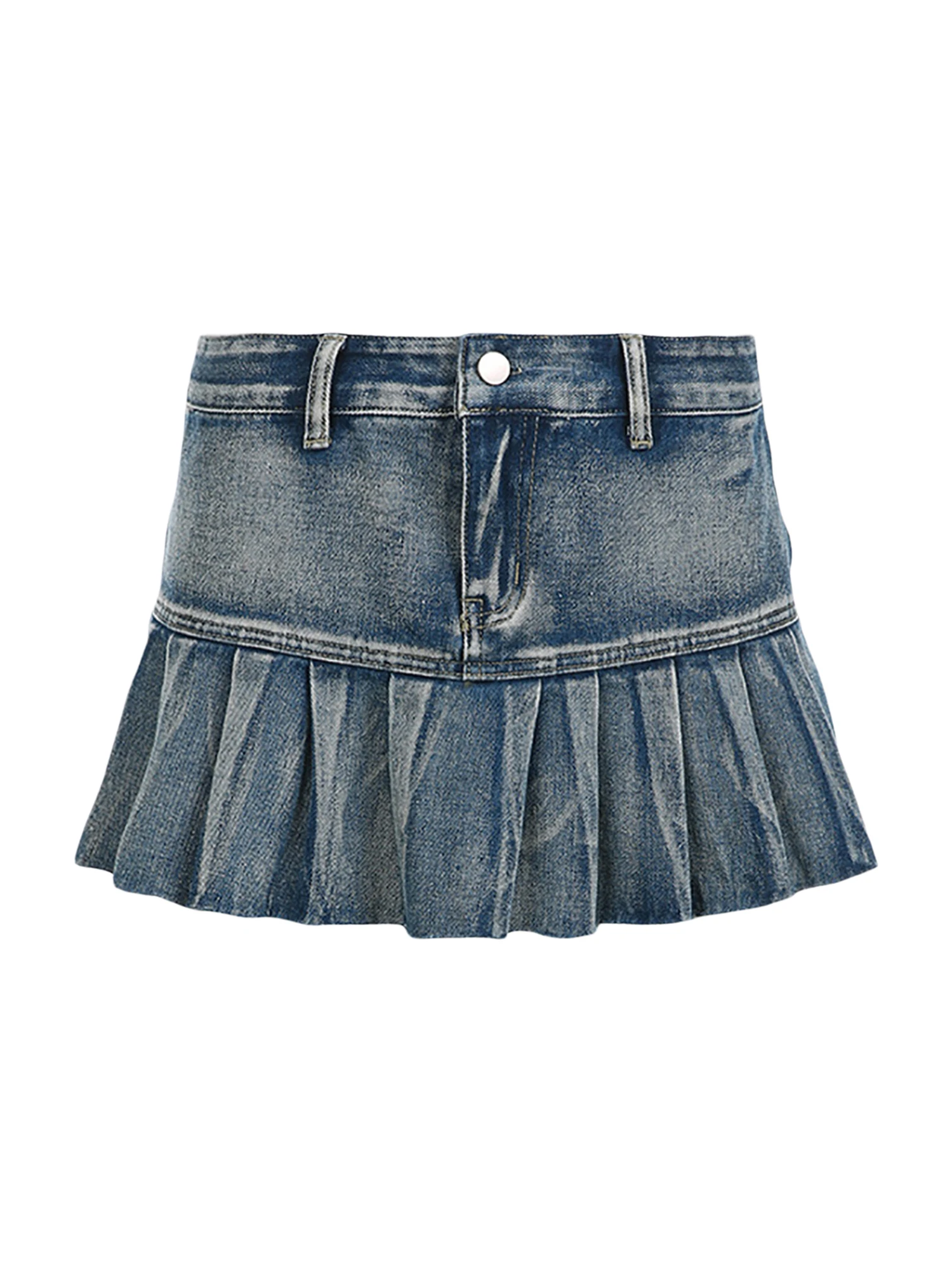 

BEAFNKSG Women s Mini Jean Skirts Fashion Low Waist Pleated Denim Skirts Short Flared Skirts Streetwear (Blue M)