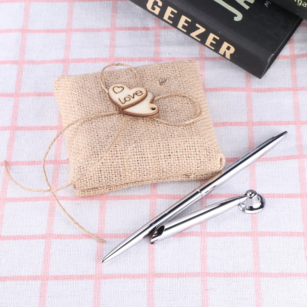 

Vintage Burlap Wooden Hearts Wedding Pen Stand Set Register Supplies