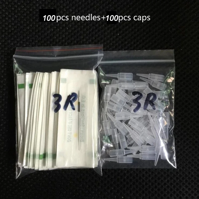 

3R (Needles +Tips Each 100pcs ) Professional Permanent Makeup Machine Needles Caps For Eyebrow Lips Free Shipping