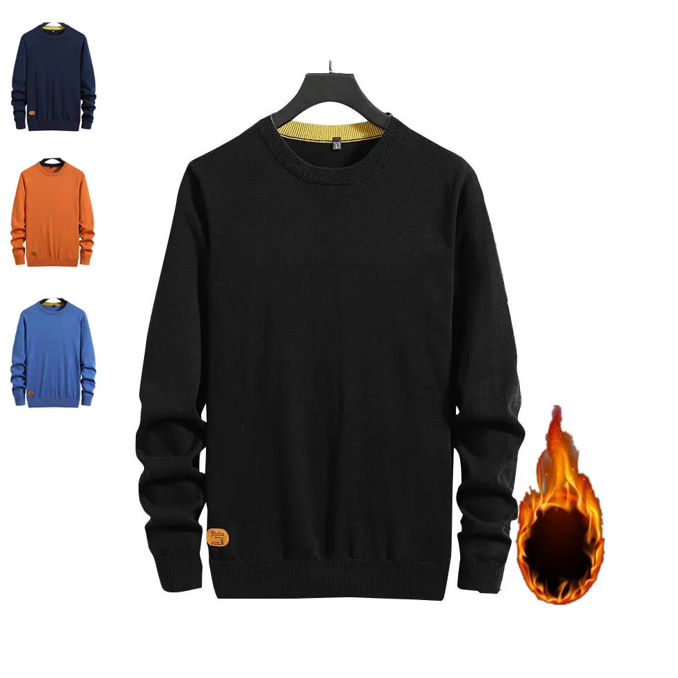 Men Sweater O-Neck 100% Cotton Knitted Pullover Thick Warm Cashmere Fashion Long Sleeve Bottoming Sweater Autumn Winter Clothes