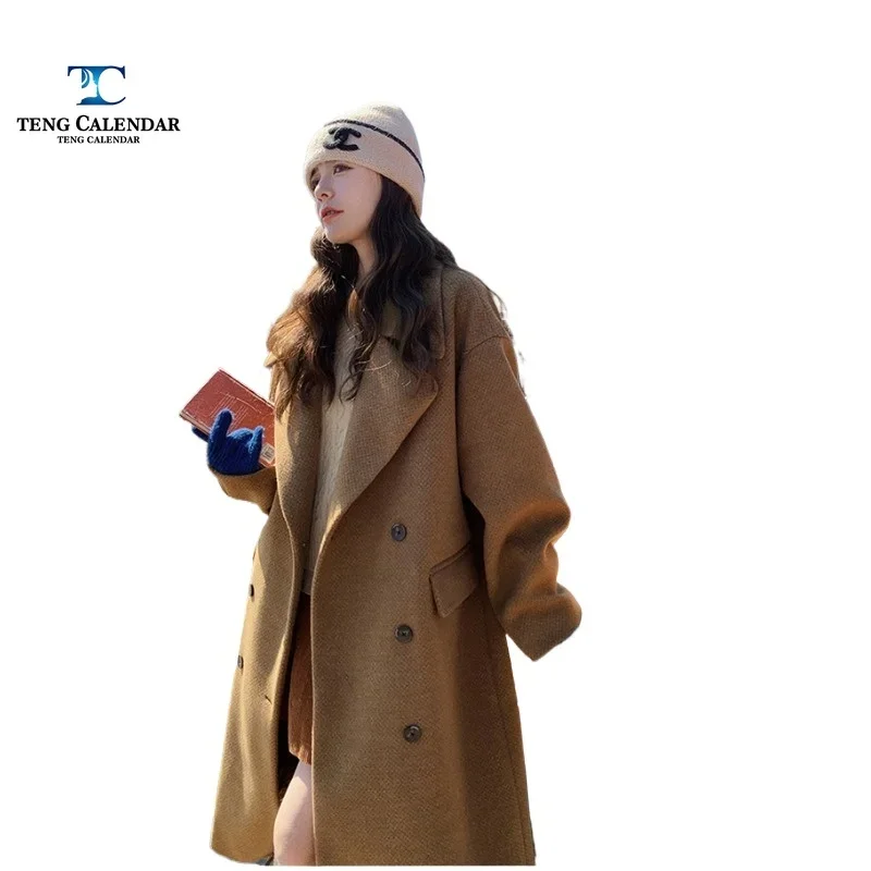 Лидер продаж шерстяное пальто длинное свободное толстое верблюжьего цвета в